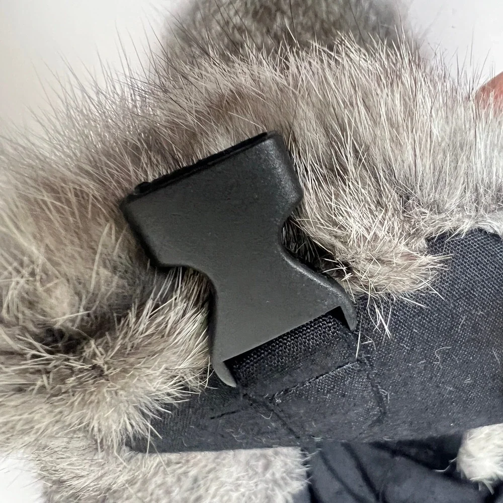 DPC Trapper Hat Mens‎ M Black Genuine Rabbit Fur Trim Aviator Winter Ushanka Cap